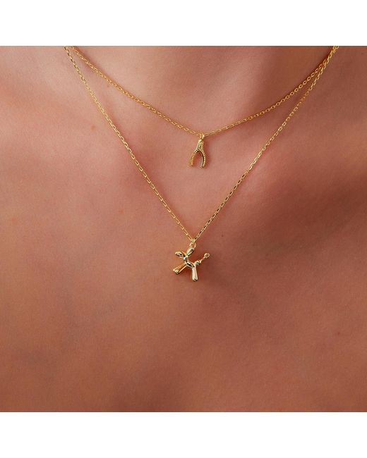 Spero London White Balloon Dog Poodle & Wishbone Necklace Layering Set