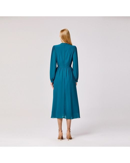 Smart and Joy Blue Keyhole Neckline Blouse Dress