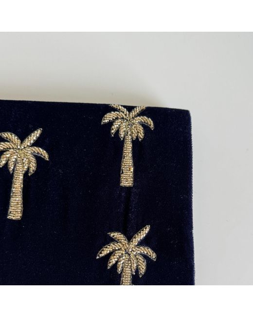 Pick Happy Blue Velvet Mini Clutch Bag With Beaded Palm Trees