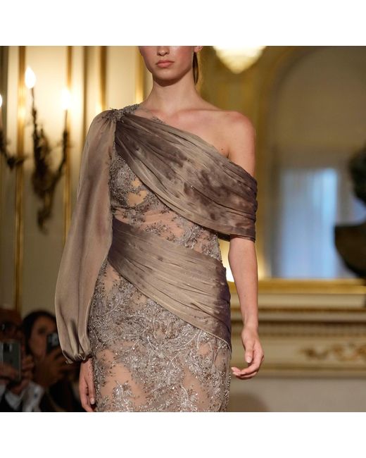 Angelika Jozefczyk Natural / Neutrals Safiyaa Embellished Mini Dress