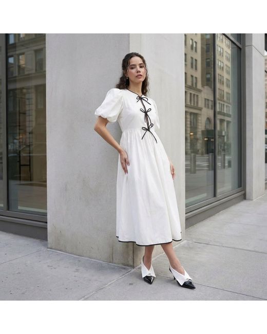 Modenaire White Midi Dress Sculpted Bow Detail