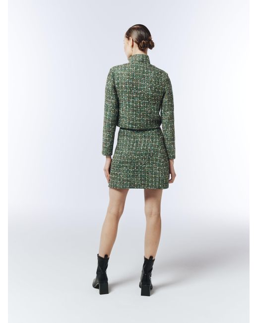Sour Figs Green Pearl-Button Metallic Thread Bouclé Tweed Mini Skirt