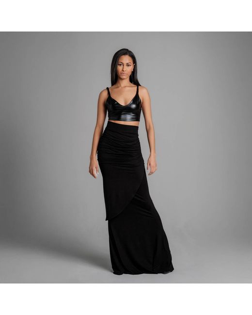 Imaatu Black Shaye Ruffled High-Waist Skirt – Sculpting & Adjustable Floor-Length
