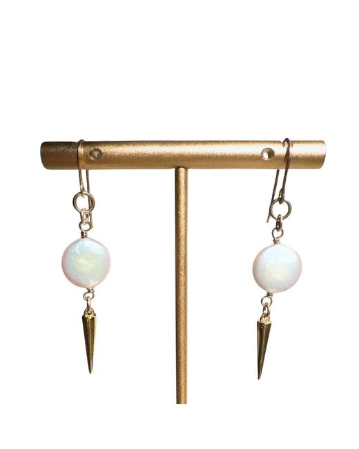 Rachel Nathan White Classic Hook & Pearl Coin Earrings