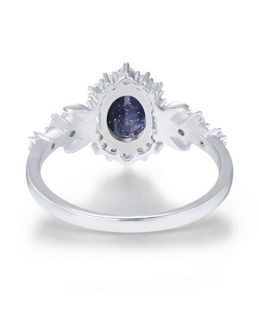 Azura Jewelry New York Blue Galactic Oval Cut Sandstone Ring Vermeil