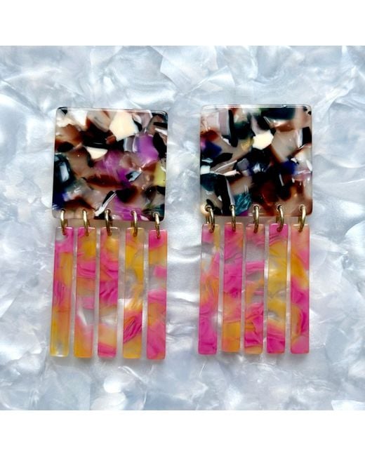 CLOSET REHAB Multicolor Square Fringe Earrings