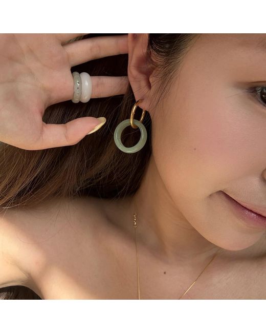 seree Green Amelie Jade- Gemstone Hoop Earrings