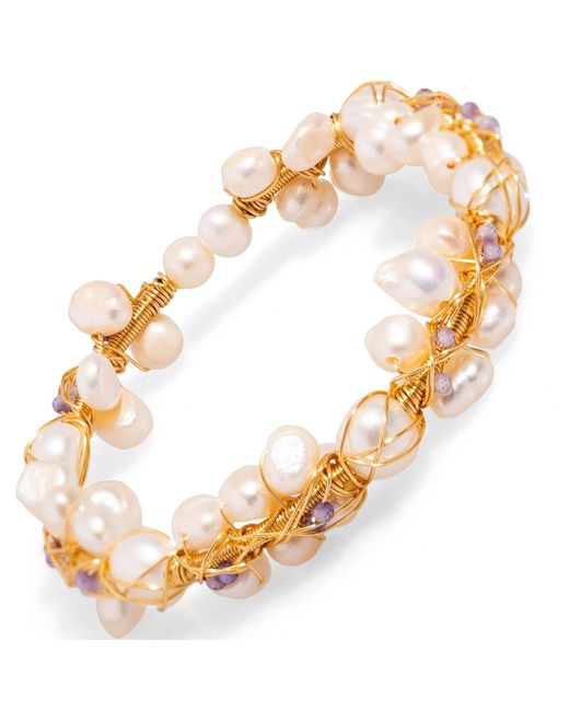 Ebru Jewelry Metallic Pearl Beaded Grape Cluster Wedding Cuff