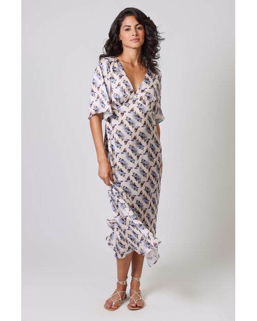 Traffic People Blue Neutrals Hummingbird Cream And Print Blythe Midi Dress