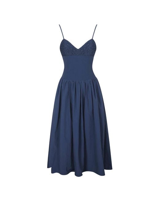 Miss Circle New York Blue Ailani Taffeta Smocked Midi Dress