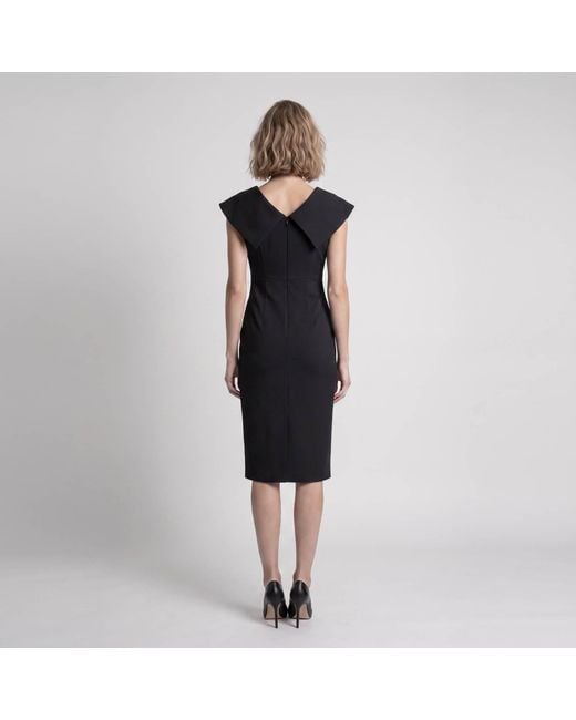 Modenaire Black Wide Collar Midi Sheath Dress