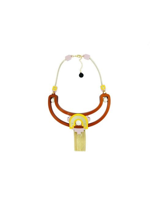 Gissa Bicalho Brown Handmade Acrylic Necklace Tikal
