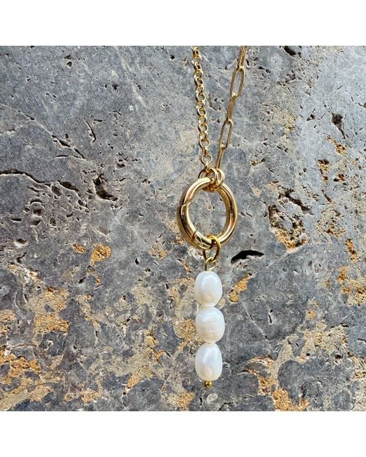 My Little Nature Metallic Pearls Necklace With Three Freshwater Pearls
