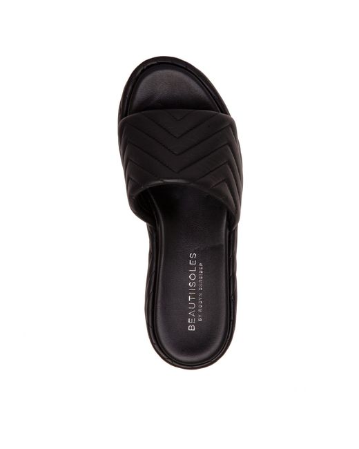 Beautiisoles by Robyn Shreiber Made in Italy Black Deedee Leather Platform & Wedge Comfortable Espadrille Work Beach Pool Slide Sandal
