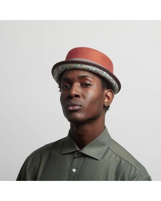 Dasmarca Hats Red Nico Rust Felt Skimpy Brim Short Brim Rude Boy Mod Style Porkpie Hat for men