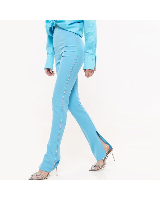 Nissa Blue Embellished High-Waisted Pants