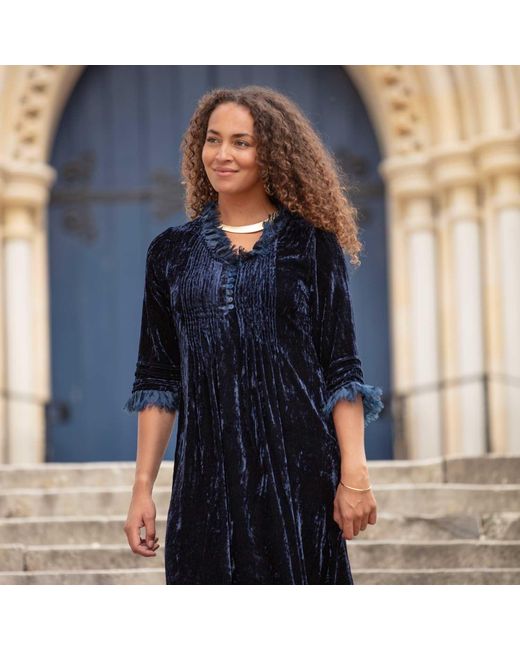 At Last Blue Silk Velvet Annabel Maxi Dress