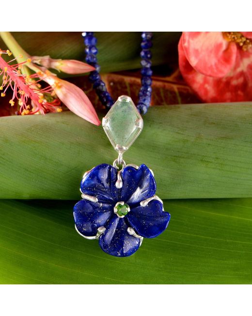 Emma Chapman Jewels Blue The Rosa Lapis Lazuli Flower Pendant