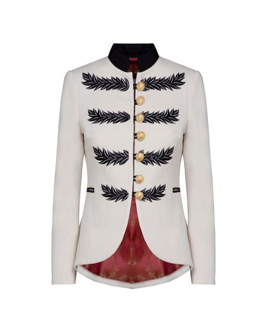 The Extreme Collection White Embroidered Premium Linen Ecru Blazer Renata Love