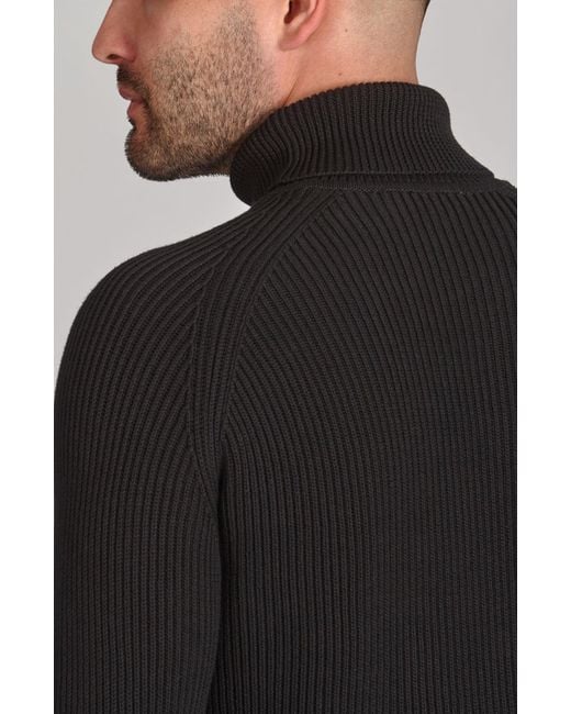 Paul James Knitwear Blue Midweight Cotton Bernard Ribbed Roll Neck Jumper for men