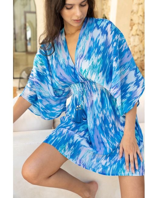 Sophia Alexia Blue Sea Dream Mini Capri Kimono Dress