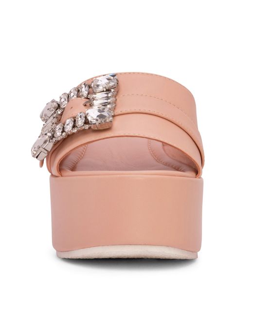 Beautiisoles by Robyn Shreiber Made in Italy Pink Neutrals Dita Baby Leather Comfortable Wedge Platform Mule Beach Pool Slide Sandal