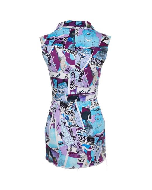 Brenda Agradi Blue Ibiza Style Printed Asymmetrical Party Minidress