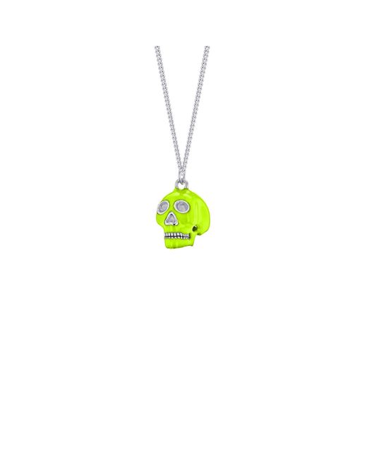 True Rocks White Sterling Silver & Neon Lime Green Mini Skull Charm On A Silver Hoop for men