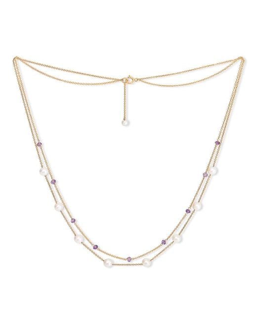 Pearls of the Orient Online Metallic Credo Fine Double Chain Necklace With Cultured Freshwater Pearls & Amethyst
