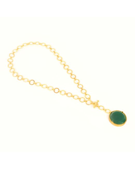 Lila Rasa Metallic Emerald Crystal Pendant With Loop Chain & T-Lock Closure