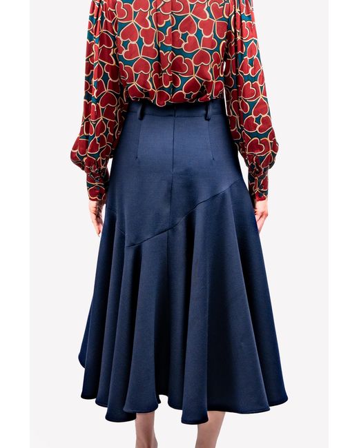 GUILLAUME ALEXANDRE Blue Flared Midi Skirt Organic Wool