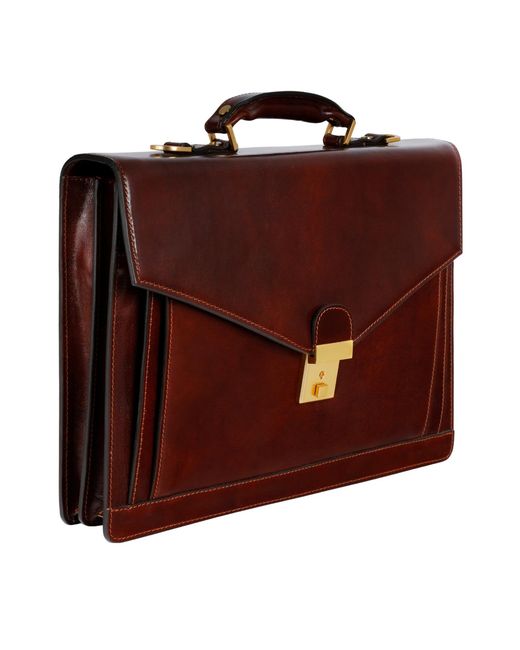 Time Resistance Brown Classic Design Leather Briefcase for men