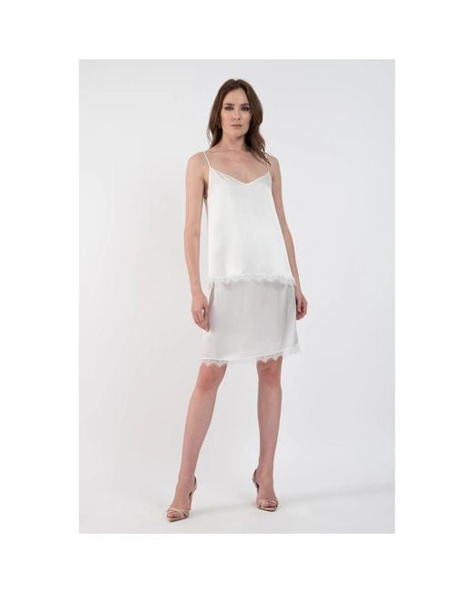IZABELA MANDOIU White Neutrals Pure Silk Skirt With Floral Lace