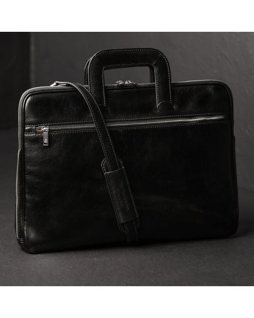 Time Resistance Black Leather Briefcase Laptop Bag for men
