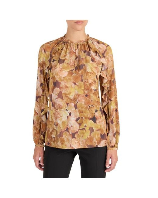 Santorelli Brown Neutrals Skyla Long Sleeve Ruffle Blouse