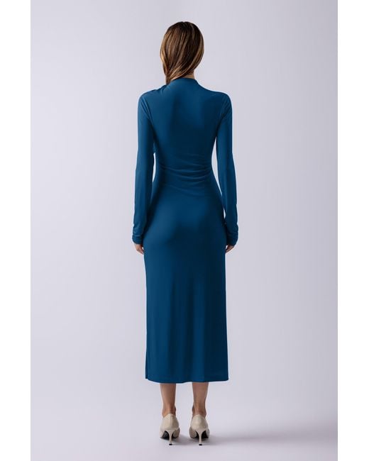 Lendrop Studios Blue Yuna Tie Neck Midi Dress