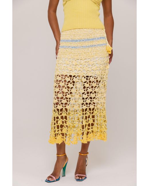 Andreeva Yellow Chrysanthemum Handmade Crochet Midi Skirt