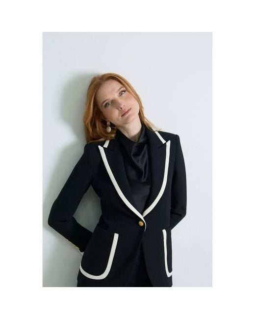 The Extreme Collection Black Blazer With Contrast Piping Laurent