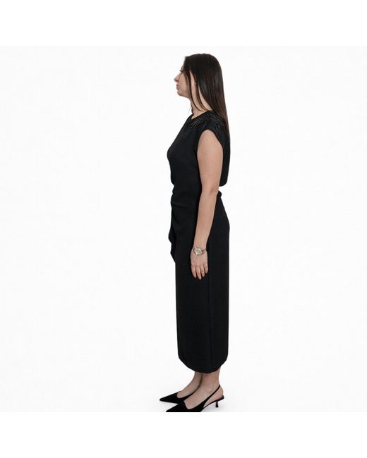 Nuvv Collection Black Draped Midi Dress With Beaded Shoulder Detail