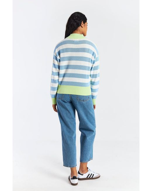 Brodie Cashmere Green Mesh Stripe Half Zip