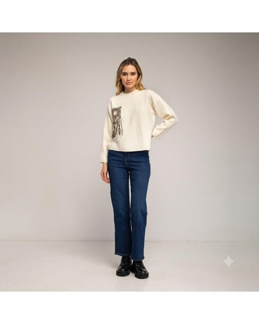 Tantra Spain Sl Natural Neutrals Knitted Sweater With Pocket And Crochet Detail