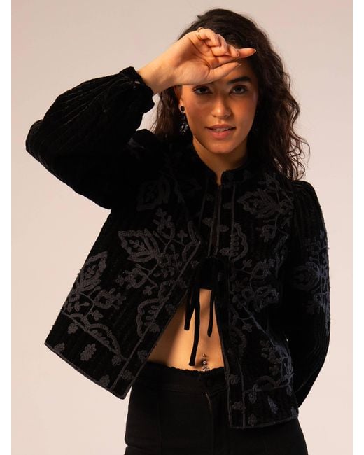 Rose & Nancy Black Lori Velvet Embroidered Quilt Jacket
