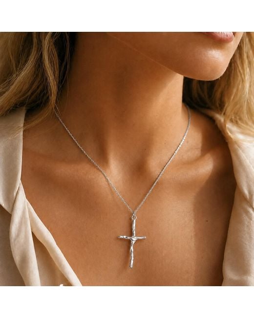 Mother Nature Jewelry Metallic Cross Necklace, Handmade Tree Branch Pendant