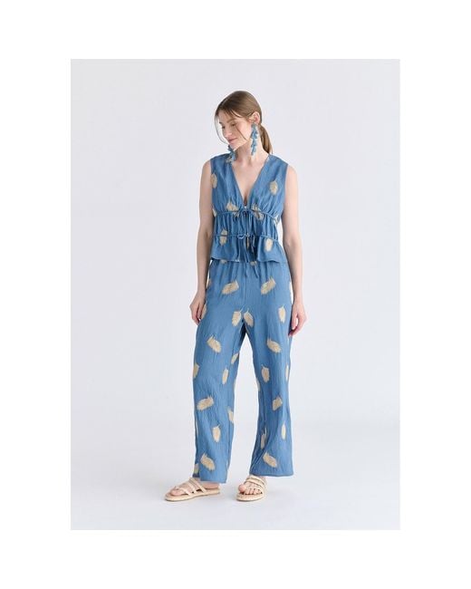 Paisie Blue Leaf Embroidered Tie Front Waistcoat
