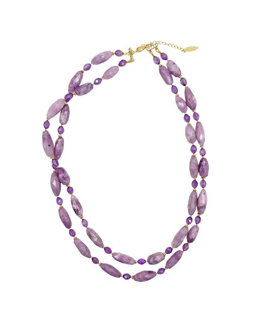 Farra Pink Double Layers Purple Gemstone Necklace