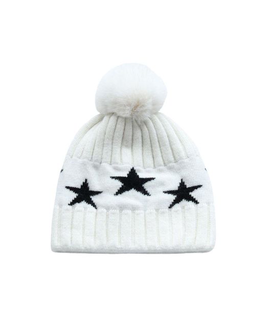 Hortons England White Cashmere Star Pom Pom Hat