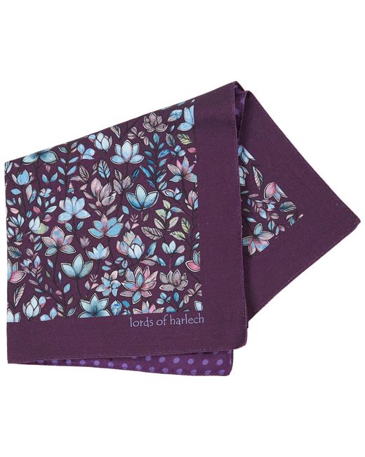 Lords of Harlech Purple Hudson Mystic Floral Merino Handkerchief Pocket Square for men