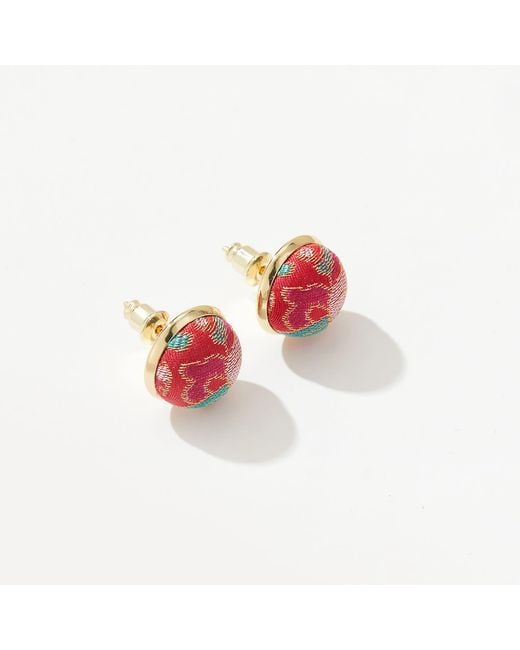Soft Strokes Silk Red Pure Silk Brocade Earrings