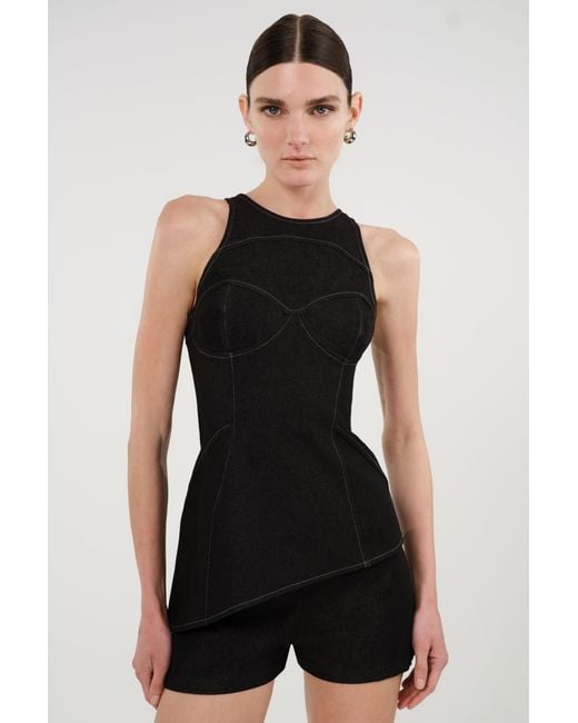 Nocturne Black Halter Neck Denim Bustier Top