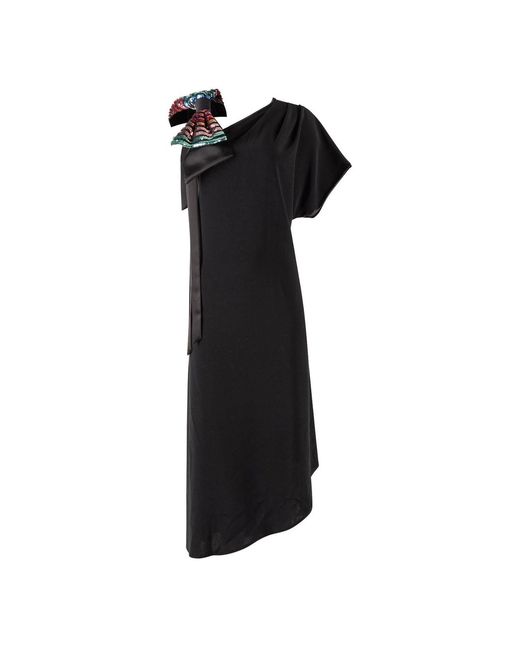 Monessa Joan Black One Shoulder Dress With Detachable Sequin Bow